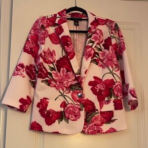 Elegant Floral Blazer in Red and Pink